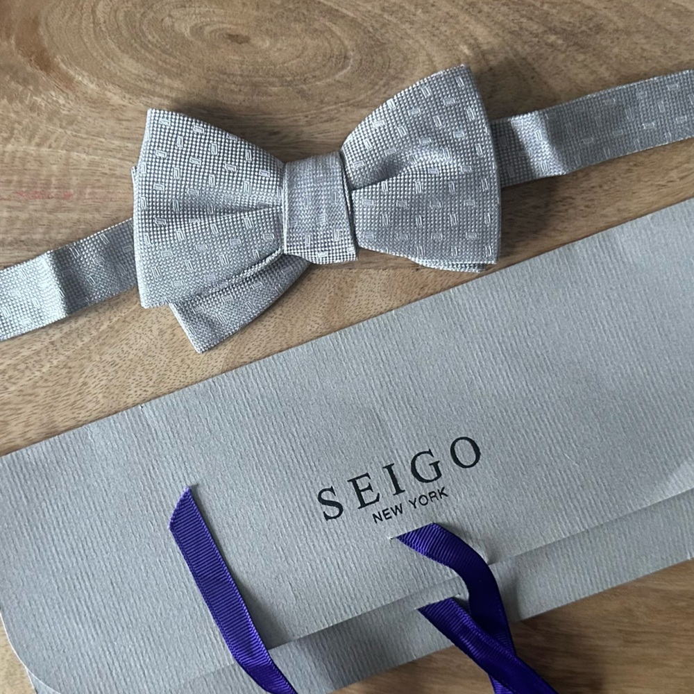 Seigo New York Silver Textured Bow Tie